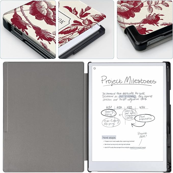 Case for Remarkable Paper Pro Tablet 11.8 (Released in 2024) Hard Back Shell Protective Book Folio Cover with Built-in Pen Holder with Auto Sleep/Wake Function.