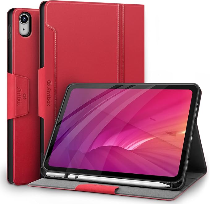 Antbox Case for iPad (A16) 11th Generation 11'' 2025/iPad 10th Generation 10.9'' 2022 with Built-in Pencil Holder Auto Sleep/Wake Function PU Leather Smart Cover (Red)