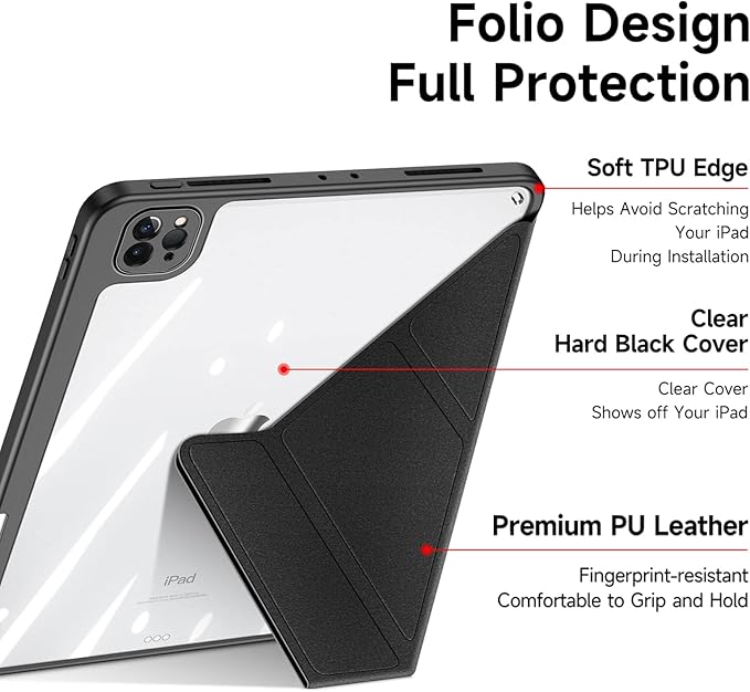 ZenRich Case for iPad Pro 12.9'' (4th/5th/6th Generation) with Pencil Holder Multi-Angle Magnetic Smart Cover with [Portrait/Landscape Stand] [Hard Clear PC Back Shell] [Auto Wake/Sleep]-Black