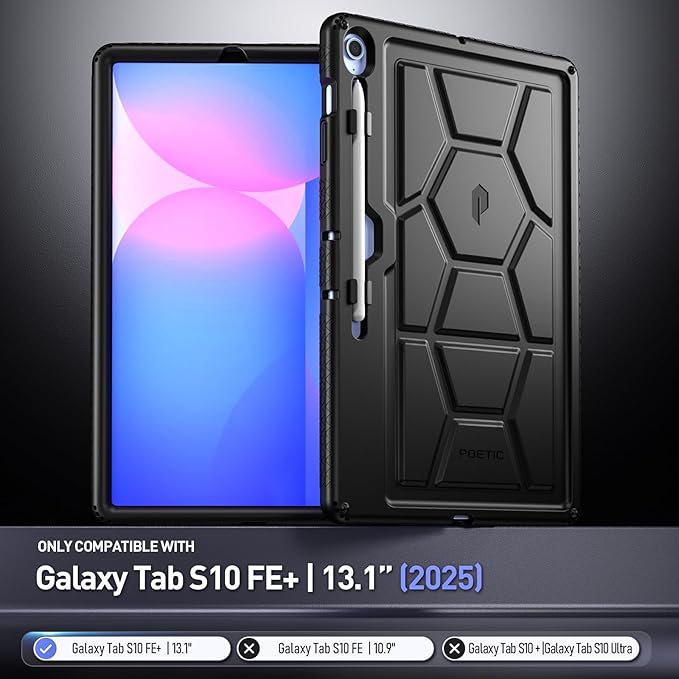 Poetic TurtleSkin Case for Samsung Galaxy Tab S10 FE Plus (2025 Release) 13.1 inch Case with S Pen Holder Heavy Duty Shockproof Kids Friendly Protective Silicone Cover Black