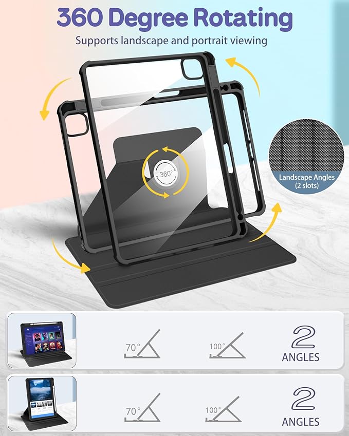 for iPad Air 11 inch Case Air 5th/4th Generation 10.9 Pro 11'' Case Women Girls for Apple Pencil Holder Cute Smile Rotating Folio Cover for iPad Air 11 2024 (M2) 10.9 2022 2020 Pro 11
