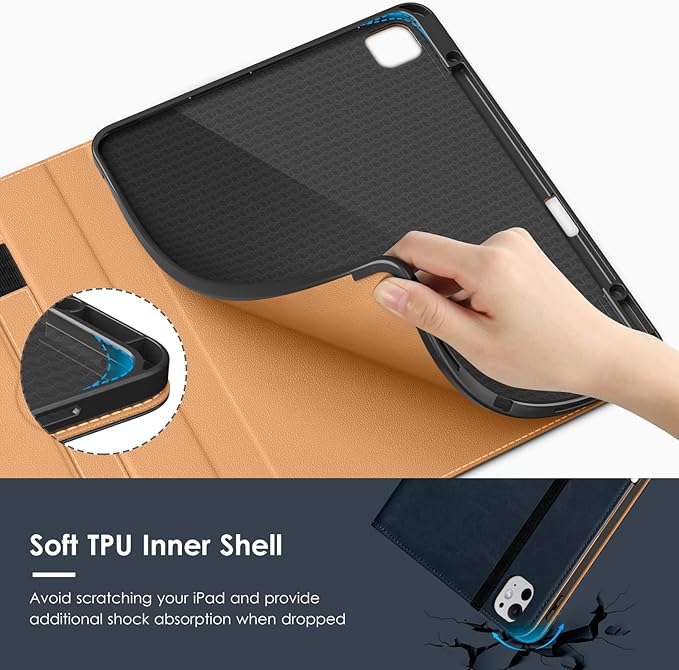 VIKESI Case for iPad Pro 13-inch M5 or M4 Released in 2025 or 2024 Leather Stand Cover with Apple Pencil Holder Auto Wake/Sleep Multiple Viewing Angles Built in Hand Strap &amp PocketBlue
