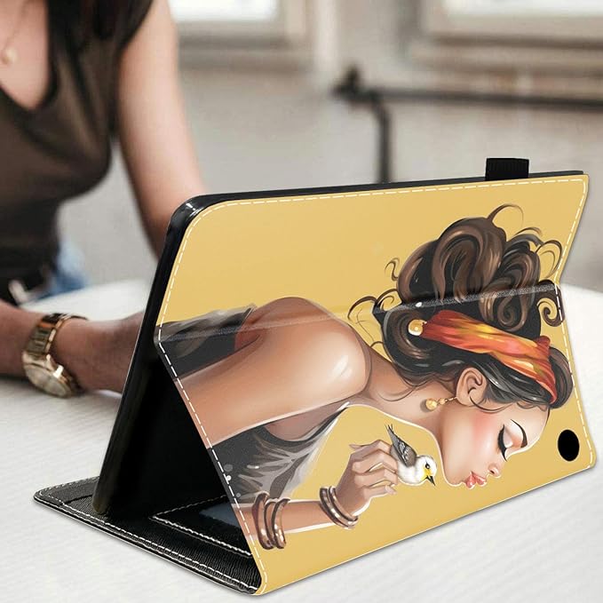 Case for All-New Amazon Fire HD 10 &amp 10 Plus Tablet 10.1 (13th/11th Generation 2023/2021 Release) Slim Stand Folio Cover with Card Slot &amp Auto Wake/Sleep - African American Girl