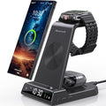 Wireless Charger Samsung Charging Station: 3 in 1 Android Charging Stand with Dimmable Clock - Nightstand Organizer for Galaxy S25 Ultra S24 Galaxy Watch 8 7 6 5 4 Galaxy Buds Space-Saving Charger