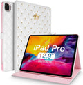 Topwin Cute Crown Case for iPad Pro 12.9-inch (6th &amp 5th Gen) Bling Diamond PU Leather Smart Auto Sleep/Wake Kickstand Shockproof Flip Case for 12.9 Pro (White)