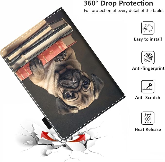 Case for All-New Amazon Kindle Fire HD 10 &amp 10 Plus Tablet 10.1 (13th/11th Generation 2023/2021 Release) - PU Leather Folio Case with Smart Auto Wake/Sleep Cute Pug