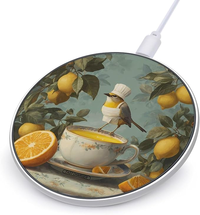 Bird Chef Orange Juice Lemon Phone Charger Magnetic Charging Pad Anti-Slip with USB Cable