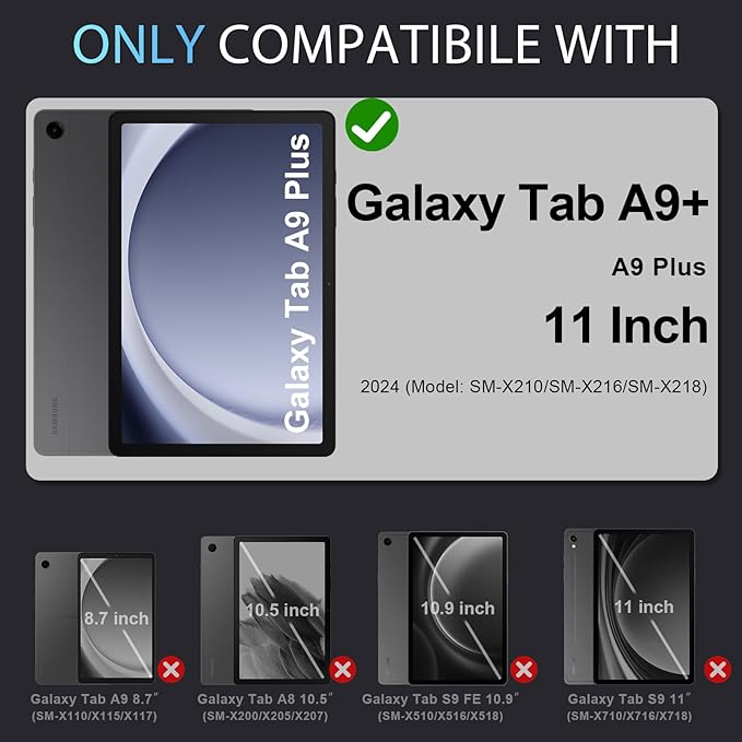 Case for Samsung Galaxy Tab A9+/A9 Plus 11 Inch (SM-X210/X216/X218) with Screen Protector/Rotating Stand/Pencil HolderMilitary Grade Shockproof Cover for Galaxy Tab A 9 Plus Cases