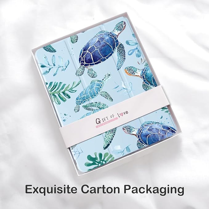 Cute Sea Turtle for iPad 5th/6th Generation Case with Pencil Holder Auto Sleep/Wake Blue Leather Soft TPU Back Cover for iPad 9.7 Inch