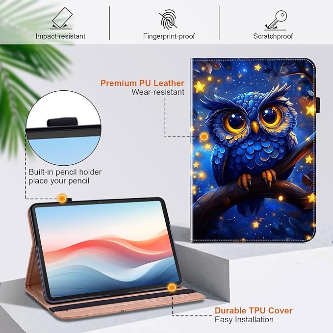 Case for Amazon Fire HD 10 and 10 Plus Tablet (13th/11th Generation 2023/2021 Release) with Multi-Angle Stand and Pen Holder Blue Owl