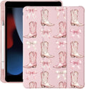 Cute Cowgirl Boots Pink Bow for iPad Air 11 Inch Case 7th/6th Generation (M3/M2) 2025/2024 with Pencil Holder Auto Sleep/Wake Pink Leather Soft TPU Back Cover
