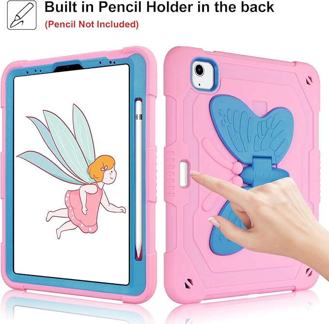 for iPad Air 5th/4th Generation Case with Screen ProtectoriPad Pro 11 Inch Case Butterfly Stand Strap Cute Dolls Pencil Holder Kids Hard Cover for iPad Air 4th 5th 10.9/iPad Pro 11 2022-Pink Blue