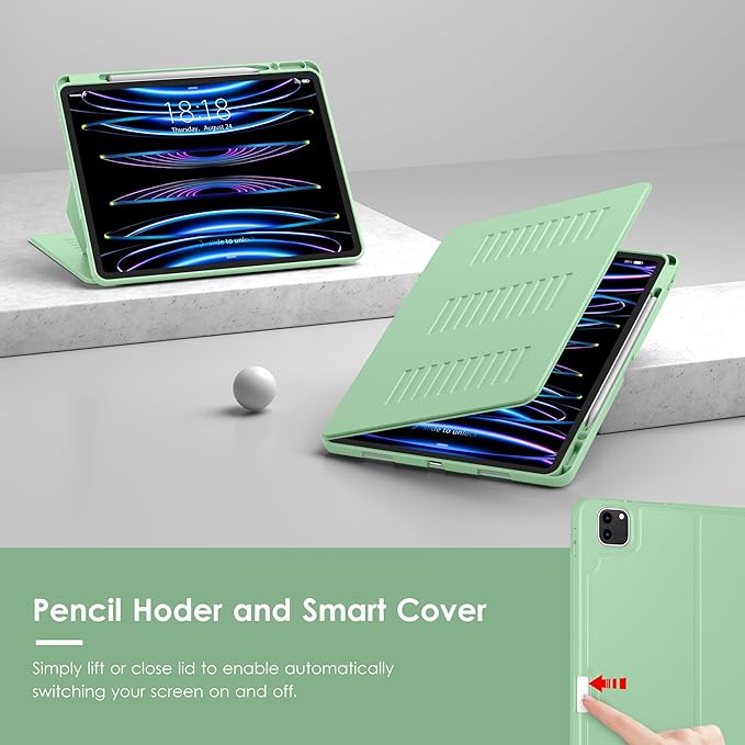 VIKESI Case for iPad Pro 12.9 6th / 5th / 4th / 3rd Generation Case 2022/2021/2020/2018Multiple Angles Magnetic Stand CoverShockproof Soft BackPencil Holderand Auto Sleep/WakeMatcha