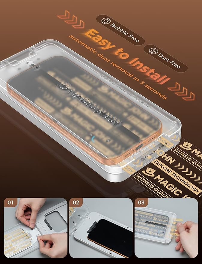 MAGIC JOHN 3rd Gen Upgraded for iPhone 17 Pro Max Screen Protector 6.9 InchHD ClearShatterproof Tempered FilmAuto Dust-EliminationBubble FreeEasy Installation2 Pack