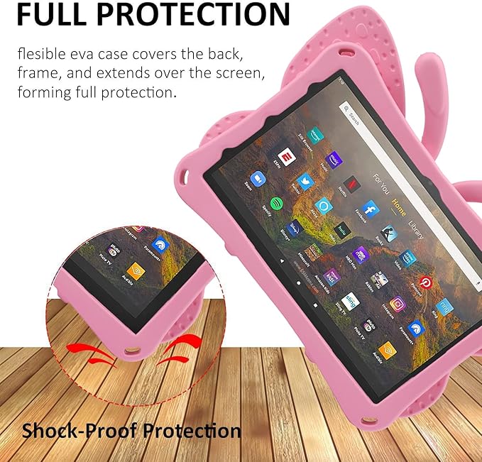 Fire HD 8 Kids Tablet Case 10th Gen 2020/2022 Pink Butterfly Design EVA Foam Kickstand Handle For Amazon Fire HD 8 Kids Tablet 2020/2022 8 inches Case for Playtime Learning Travel