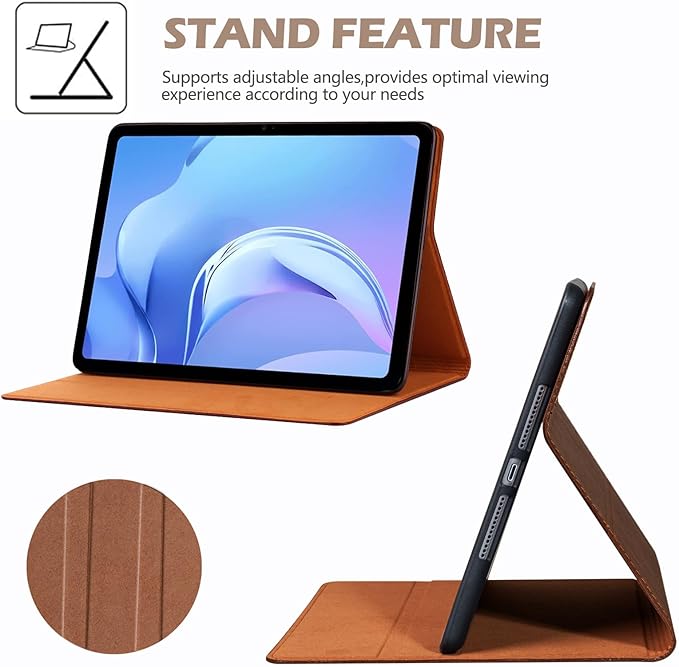 Genuine Leather Case for iPad 10th Generation(10.9 Inch 2022)Vegetable Tanned Leather Smart Folio Cover for with Auto Wake/SleepAdjustable StandAnti Slip/FingerprintBrown