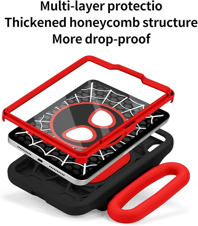 Kids Case for iPad mini 7 (A17 Pro) 2024 / iPad mini 6 2021 Child Friendly Case with Adjustable Portrait/Landscape StandHeavy Duty Cover with Screen Protector for iPad mini 7/6 8.3 inch (BlackRed)