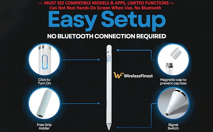 Stylus Pen Pencil 1st Generation Gen Replacement for Apple iPad Pro 1st iPad 1st 2nd 3rd 4th 5th iPad Mini 1 2 3 4 iPad Air 1st 2nd iOS Android Capacitive Tablet Touch Screen + Free Holder (White)