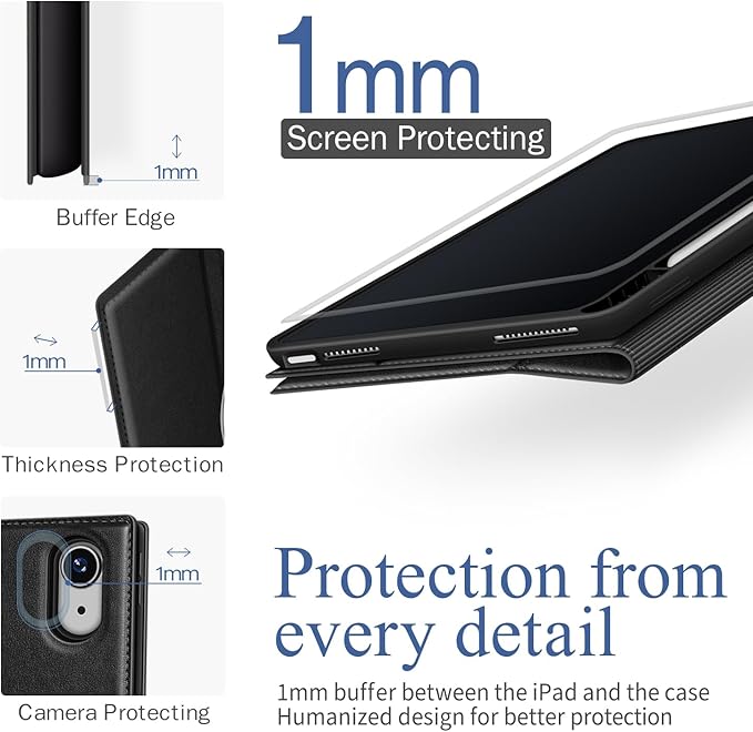 Antbox Case for iPad (A16) 11th (11'')/ 10th Generation (10.9'') High Grade Skin-Touch Vegan Leather with Built-in Pencil Holder Auto Sleep/Wake Function (Black)