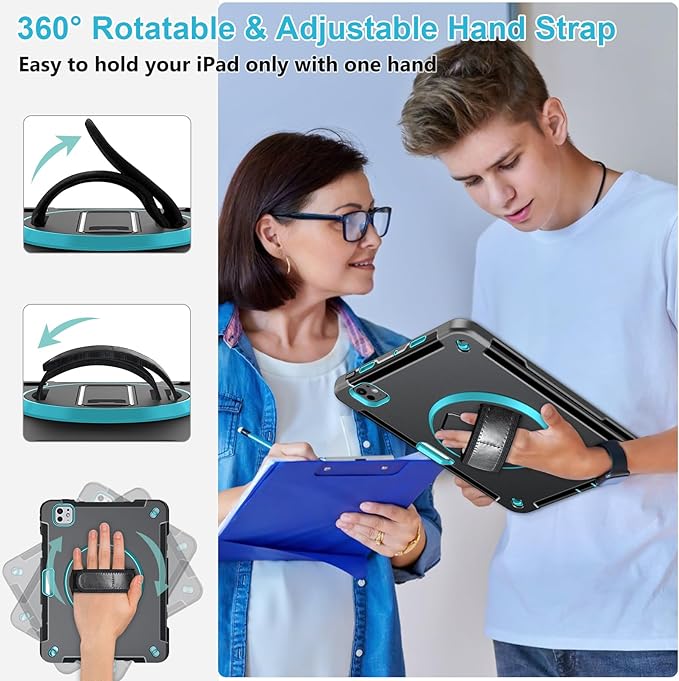 Case for iPad Pro 13 Inch M5 2025/ M4 2024: Military Grade Cover for iPad Pro 13 with Screen Protector - Stand - Handle - Shoulder Strap - Pencil Holder-Mint Green