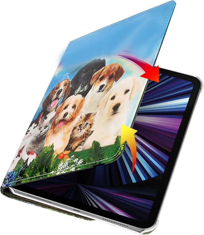 Case for ipad pro 12.9 inch 2nd &amp 1st Generation Old Model 2017/2015 MP6G2LL/A MQDA2LL/A MPLL2LL/A ML0F2LL/A ML3K2LL/A ML0N2LL/A ML0R2LL/A with Rotating Stand Auto Sleep/Wake ((Dog and Cat))