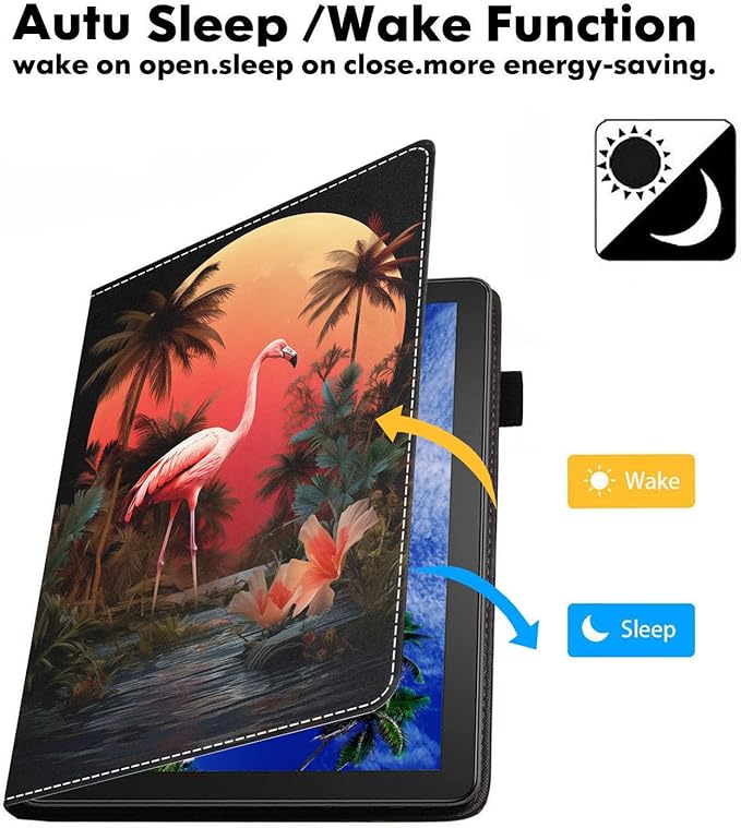 Case for Amazon Kindle Fire 7 Tablet (7 9th/7th Generation 2019/2017 Release) Slim PU Leather Cover with Card Slot &amp Auto Wake/Sleep Flamingo