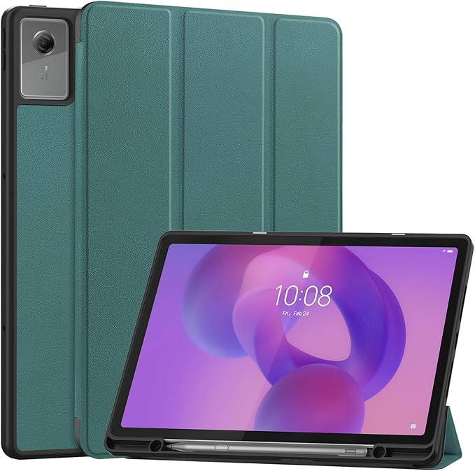 Case for Lenovo Idea Tab Plus 12.1 inch 2025 Model Shockproof Protective Cover with Kickstand Built-in Pen Slot &amp Auto Wake/Sleep Folio Matte TPU Smart Cover -Dark Green