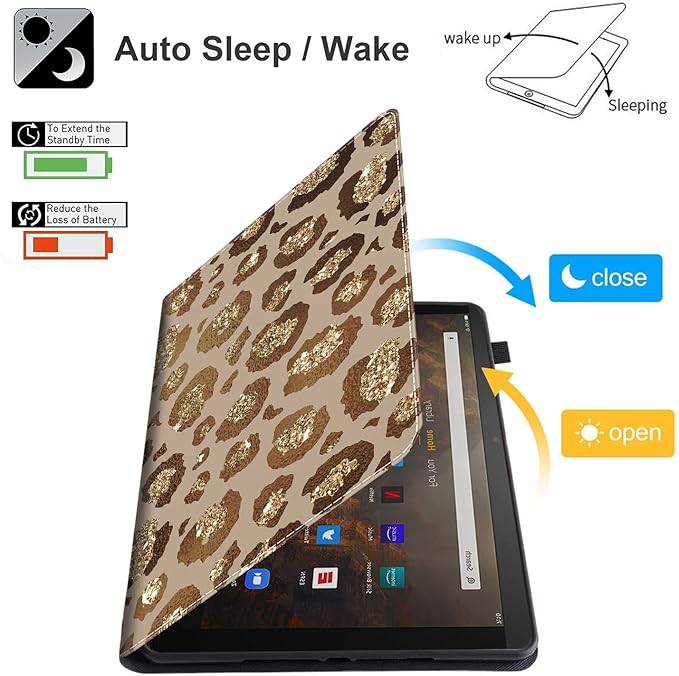 Case for Amazon Kindle Fire HD 8 Tablet 8(12th/10th Generation 2022/2020 Release) &amp HD 8 Plus TabletSlim Fit Foldable Standing Cover Case with Auto Sleep/WakeGolden Leopard Brown