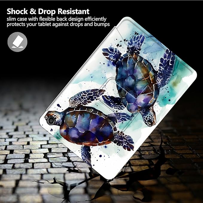 Case for All-New Kindle Fire 7 Tablet (12th Generation 2022 Release)360 Degree Rotating Swivel Stand Protective Cover for Fire 7 2022 TabletSea Turtle