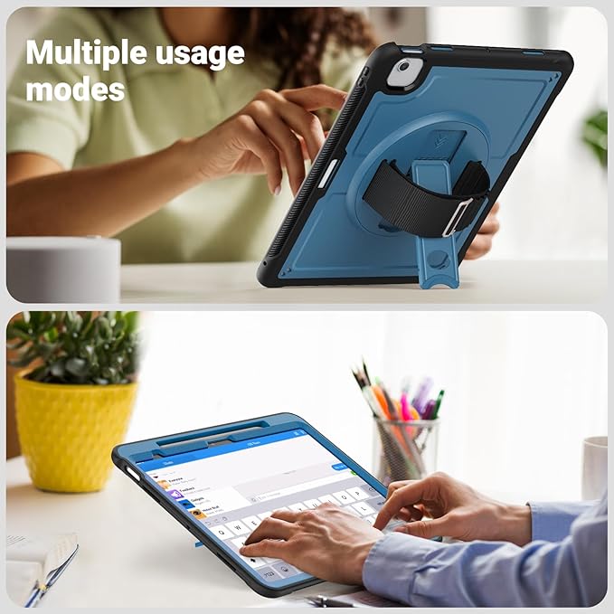 Batianda Case for iPad Air 13-inch 2025 M3 2024 M2 Chip Multilayered Rugged Durable Shockproof Tablet Cover with 360° Rotating Hand Strap Foldable Hidden Stand Navy Blue