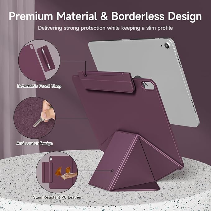 kenke Magnetic Case for iPad 11 Inch A16 2025/10th Generation 10.9 Inch 2022 with Detachable Clasp Slim Strong Magnetic Multi-fold Stand Cover with Pencil Holder Auto Wake/Sleep Purple