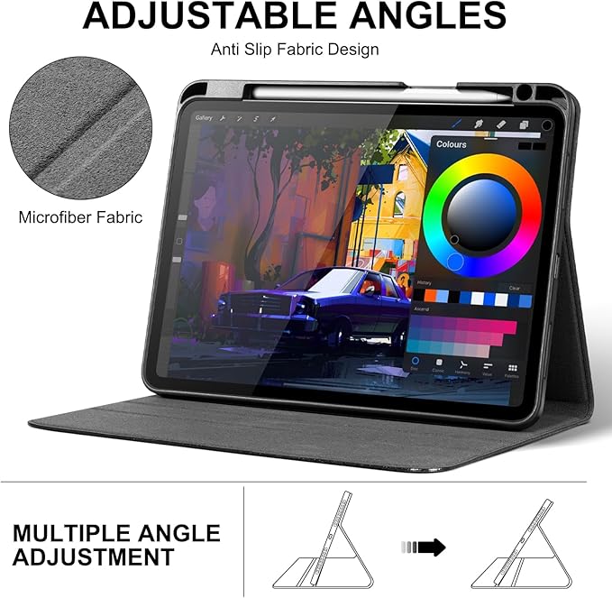 Gexmil Leather Case for iPad Air 11 Inch M4/M3/M2 (2026/2025/2024)iPad Air 10.9 Inch 5th/4th Generation 2022/2020 Top Grain Leather Cover Auto Sleep/Wake Adjustable StandSanded Black