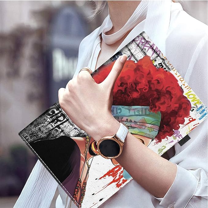 Case for Amazon Fire HD 10 Tablet (9th/7th/5th Generation2019/2017/2015 Release) Multi-Angle Smart Stand Cover Auto Sleep/Wake for Fire 10.1 InchAfrican Black Woman Graffiti Girls with Red Hair