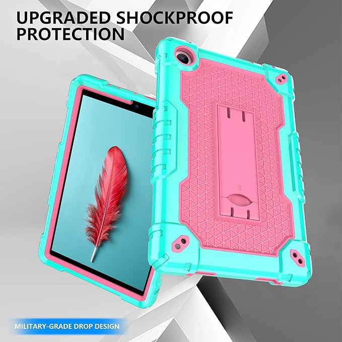 for TCL Tab 8 V/TCL AT&ampT Tab 8 SE (6048E) Tablet Case with Screen ProtectorSoft Silicone Rubber Heavy Duty Hybrid Had Back Shell Protection Build in Kickstand (Green/Pink/2 PCS)
