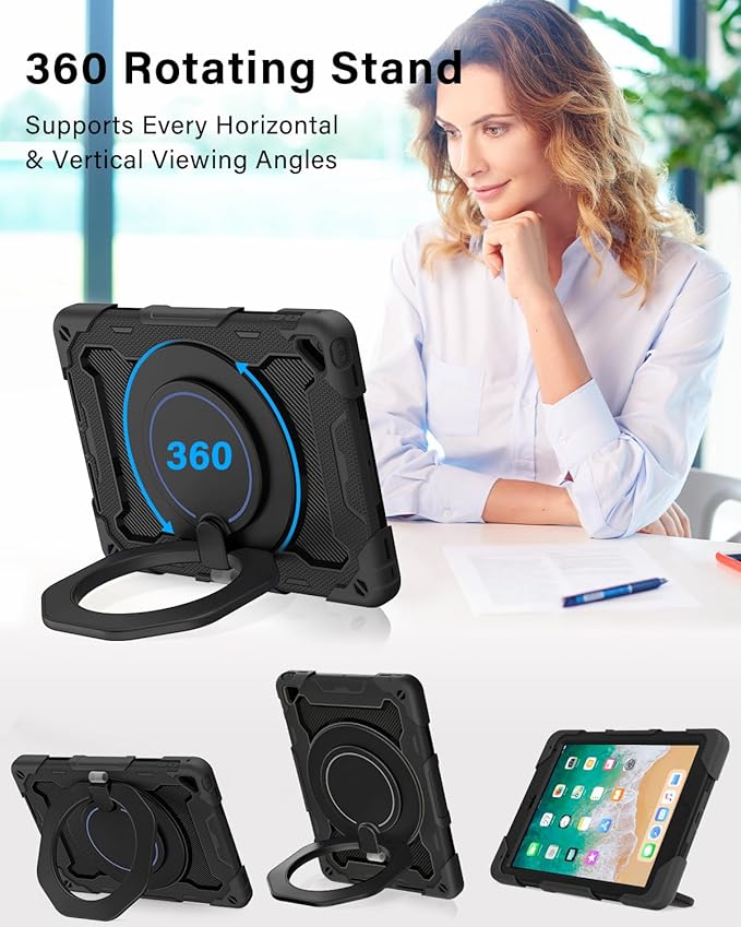ROISKIN iPad 6th 5th Generation Case 9.7 Inch Pro 9.7 Air 2 with 360 Kickstand Hand Strap [Screen Protector 15ft Drop Protection]Heavy Duty Air 2 /Pro 9.7 / iPad 6th 5th Gen Case for Kids Women Men