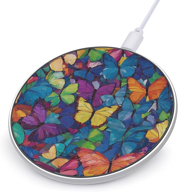 Multicolored Butterflies Phone Charger Magnetic Charging Pad Anti-Slip with USB Cable
