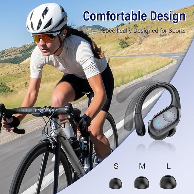 Wireless Earbuds Bluetooth 5.4 Headphones 75H Stereo Deep Bass Sports Over Ear Buds with Earhooks LED Display Bluetooth Earbuds with 4 ENC Mic IP7 Waterproof Earphone for Running Black