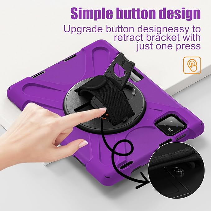 for Xiaomi Mi Pad 7/7 Pro Case 11.2 Shockproof Cover with 360 Rotate Stand Hand/Shoulder Strap Pencil Holder Purple