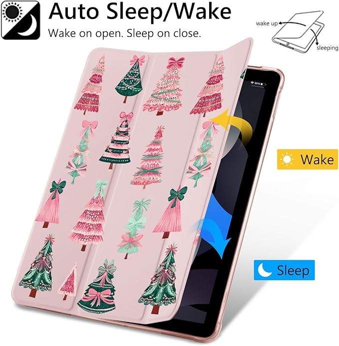 JOYLAND Boho Christmas Tree Case for iPad Air 11 M3(2025)/M2(2024) iPad Air 5th(2022)/4th (2020) Gen 10.9 Pencil Holder &amp Clear Transparent Back &amp Trifold Smart Tablet Cover for Girls Wome