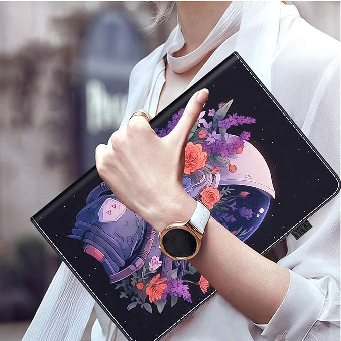Case for Amazon Fire HD 10 Tablet (9th/7th/5th Generation2019/2017/2015 Release) Multi-Angle Smart Stand Cover Auto Sleep/Wake for Fire 10.1 InchAstronaut Flower