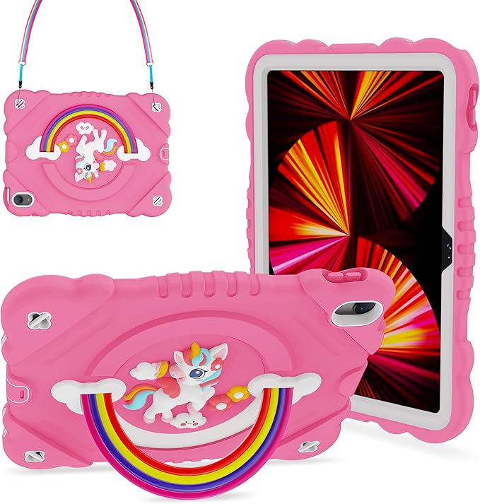 XZC Case for iPad (A16) 11th Generation 11 Inch 2025/ iPad 10th Generation 10.9 Inch 2022 Unicorn Heavy Duty Shockproof Rugged Cover with Built-in Stand/Strap (Hot Pink)