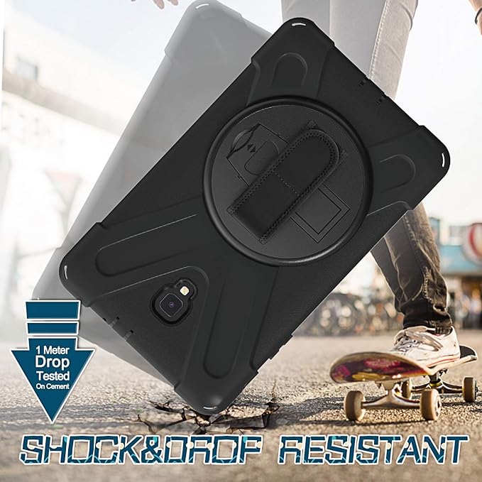 Case for Samsung Galaxy Tab A 8.0 Released 2017 Tablet SM-T380/SM-T385 360 Rotating Kickstand Hand Shoulder Strap Shockproof Rugged Kids Cover Black