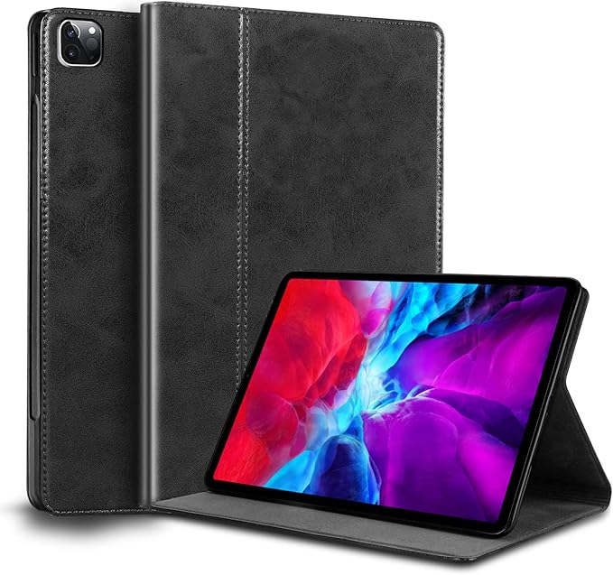for Ipad Pro 12.9-inch 6th/5th/4th/3rd Gen Case 2022/2021/2020/2018 Genuine Leather Cover ProtectiveAuto Wake/Sleep.Black