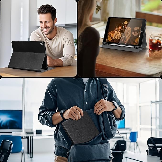Gexmil Leather Case for iPad air 10.5 Inch (3rd Gen.2019)iPad Pro 10.5 Inch(2017) with Built-in Apple Pencil HolderPremium Cowhide Folio CoverPalm-Print Black