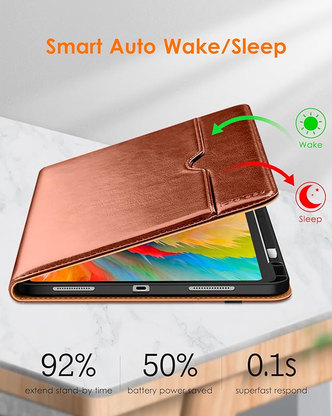 DTTO for iPad Pro 13 Inch Case (M5/M4) 2025/2024 Premium Leather Business Folio Stand Cover with Pencil Holder - Auto Wake/Sleep &amp Multiple Viewing Angles Built in Hand Strap &amp Pocket Brown
