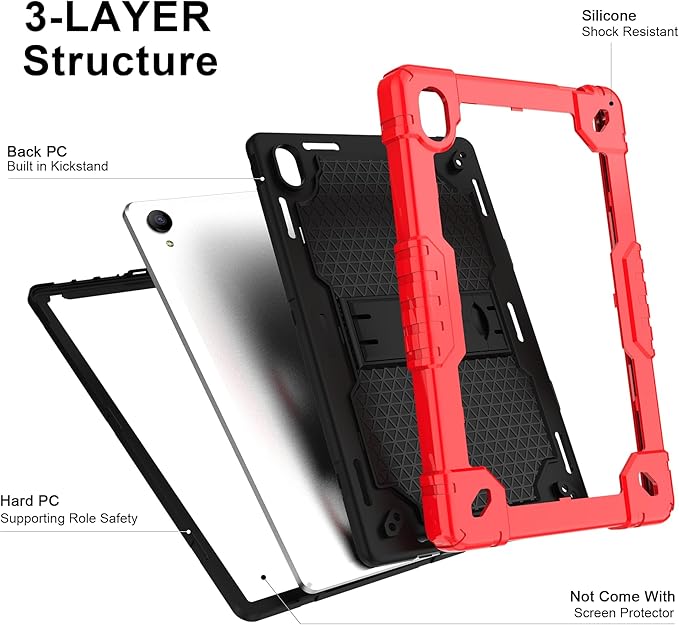 Deomoil for Urao C107/Jeazans OC101/C107 10.1 inch Tablet Hybird Case with Stand with 2 PCS Screen Protector for HiGrace C107/ZOFYWNAS C107/Freeski C107/Pswarfd 10.1 inch Tablet (Red/Black)