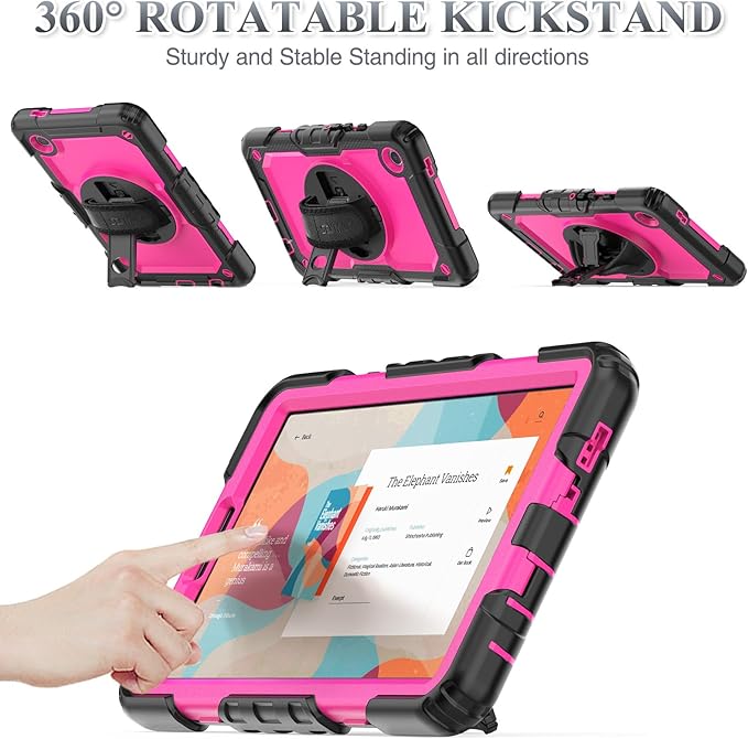 SEYMAC stock Case for Samsung Galaxy Tab A9 8.7'' Full-Body Drop Protection Case with Screen Protector Pencil Holder [360° Rotating Hand Strap] &ampStand Pink+Black