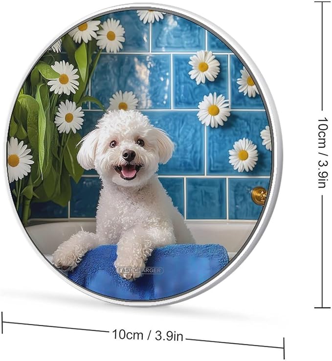 Cute Bichon Frise Bathroom Wireless Charger Anti-Slip Wireless Charging Pad Slim Charger Mat for Men Women