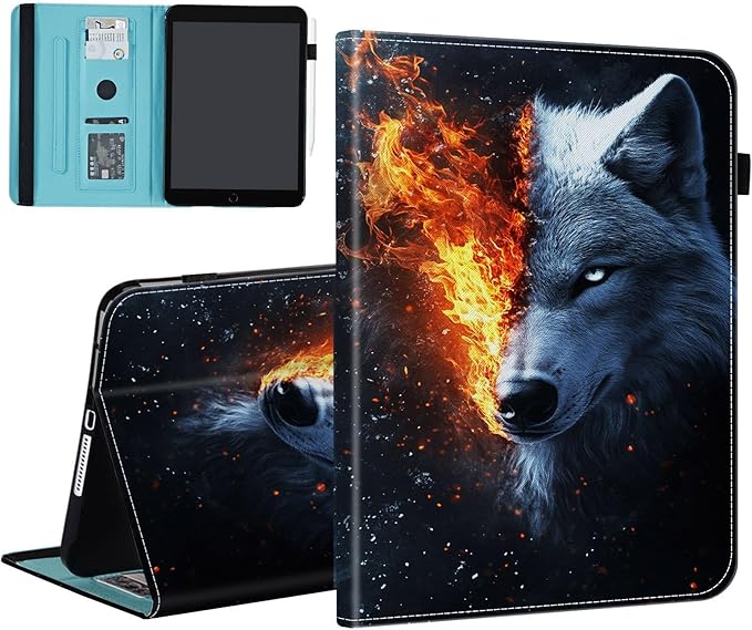 Case for Samsung Galaxy Tab A9 Plus/A9+ 5G 11 Inch 2023 Model (SM-X210/X216/X218)Card Slot PU Leather TPU Case Pen Holder Auto Wake SleepWolf in The Fire