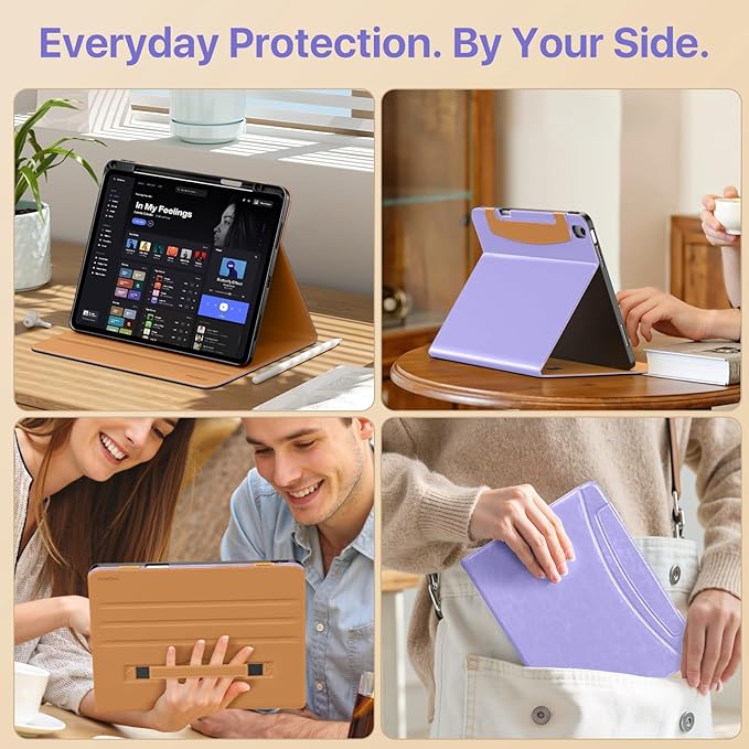 MoKo Case for iPad Air 13-inch (M4) 2026 / (M3) 2025 / (M2) 2024 with Pencil Holder &amp Hand Strap &amp Pocket Premium Leather Folio Stand Cover Multiple Viewing Angles Light Purple